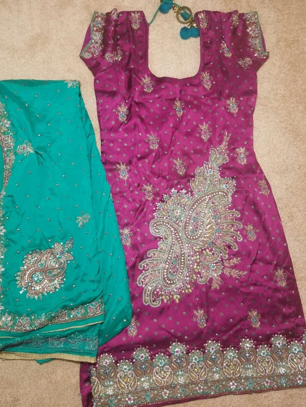 Fuschia and Teal Salwar Kameez - Picture 5 of 5